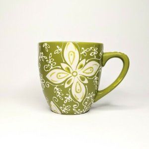 Laurie Gates, Green Ceramic Floral Embossed Lg Flower Coffee Mug 15 oz